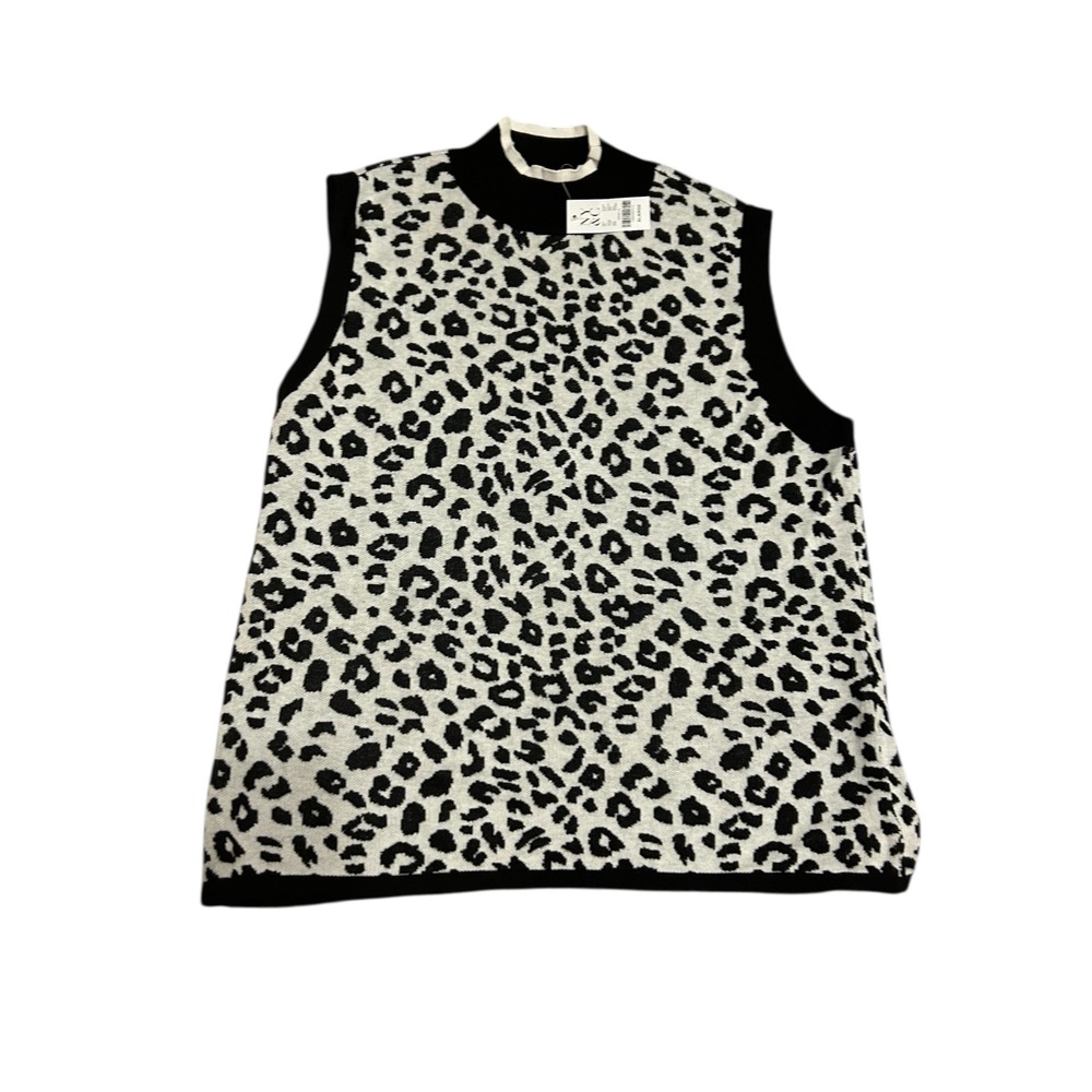 Animal print ringer mock turtleneck sleeveless black white sweater old money NWT